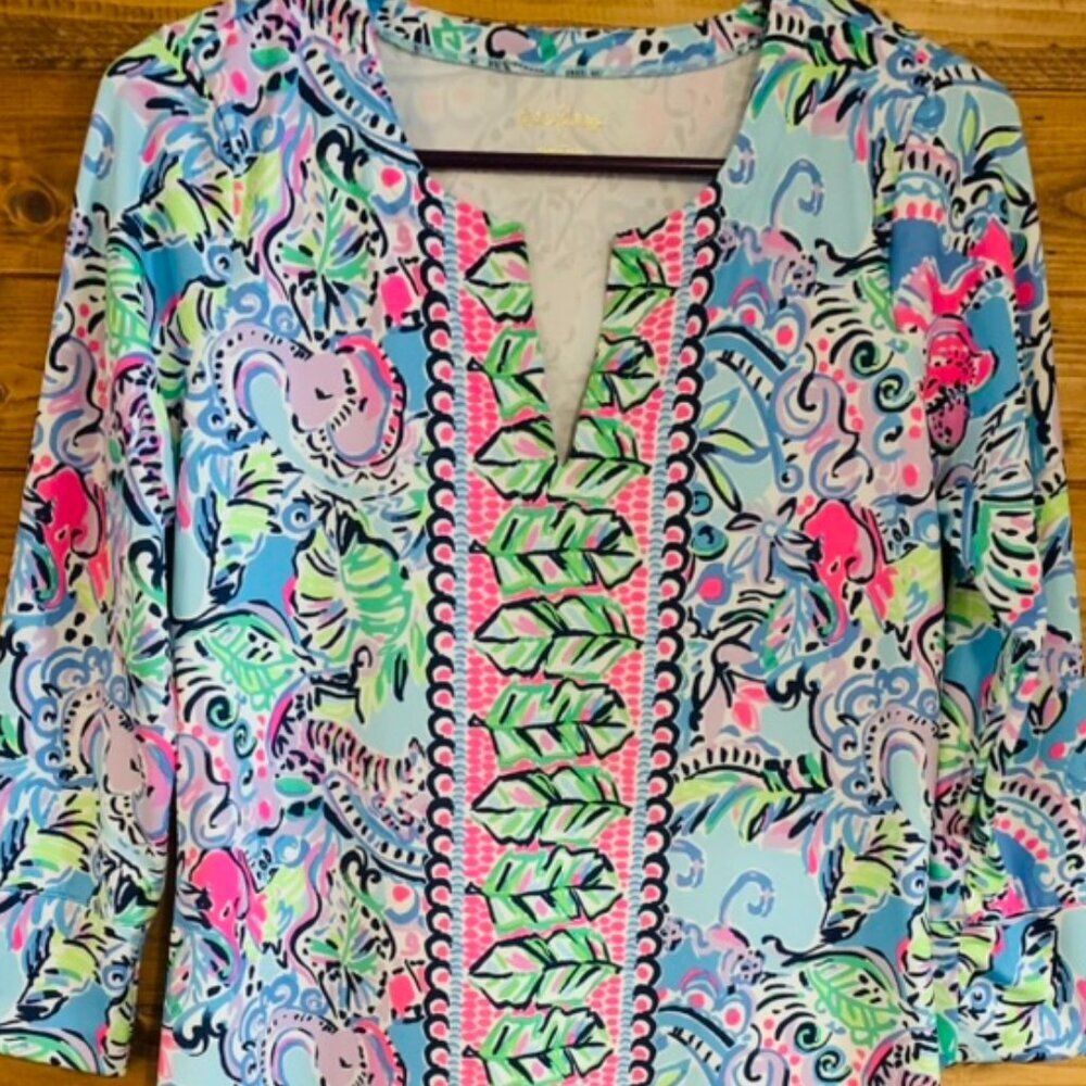 Lilly Pulitzer‎ Nadine Chilly Lilly Shift Green Pink Dress Women's Size S - Picture 2 of 3
